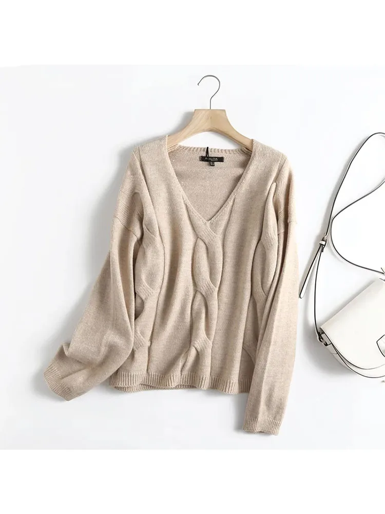 

ZADATA 2023 Autumn and Winter Women's Oversized Knitted Sweater Top Fashion Retro Long Sleeve Pullover Women's Clothing