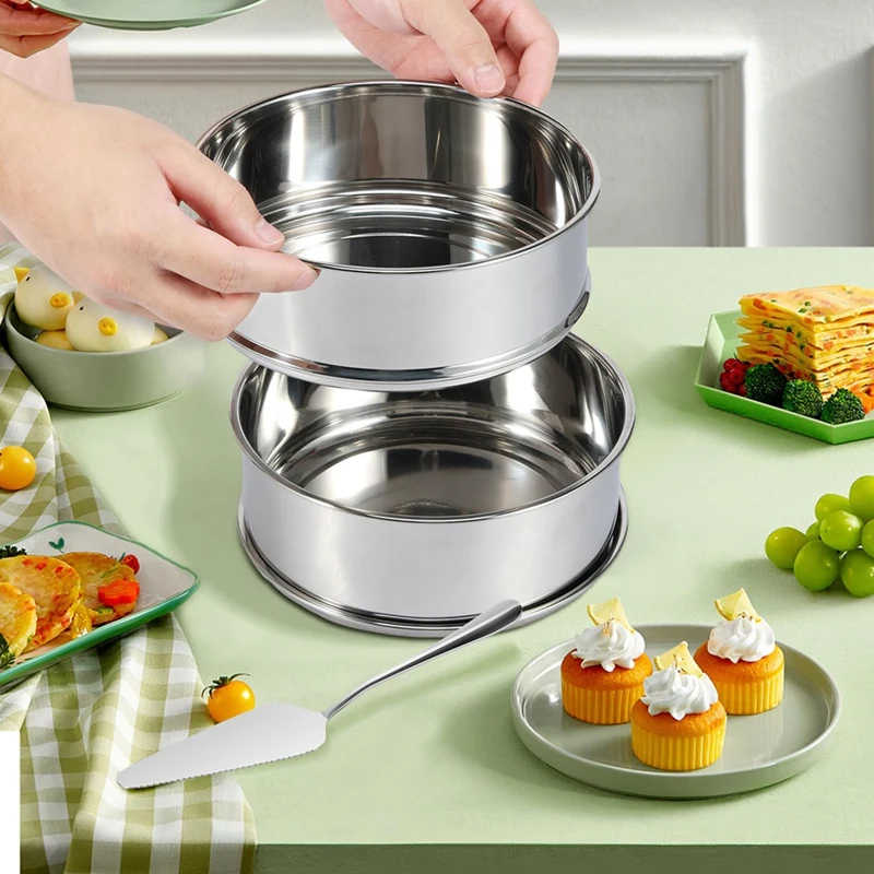 L99A-2-Tiers Stainless Steel Steamer 2.4 Quarts Capacity With Lid Stackable Flan Pan Mold Nonstick Steamer Insert Pans