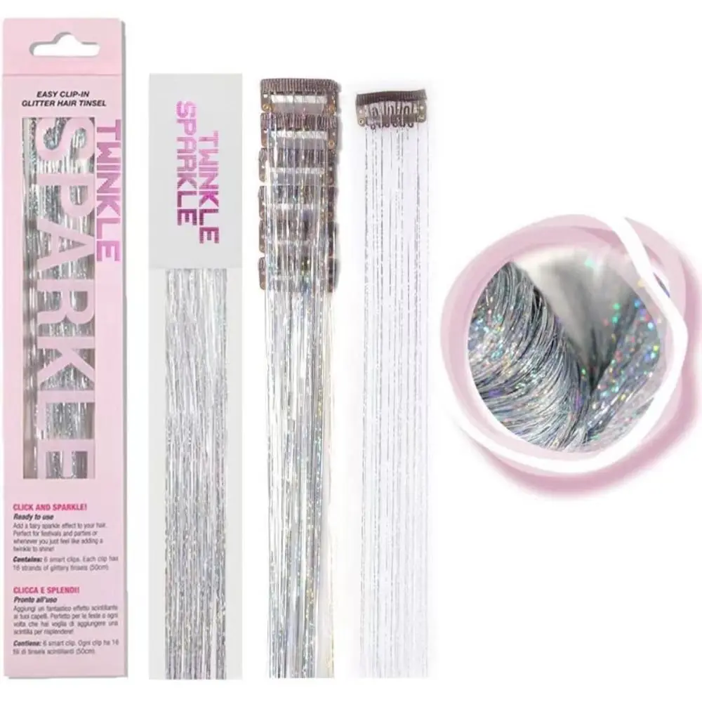 6PCS/Pack Fairy Hair Tinsel Clip In Hair Tinsel Kit Tensile Hair Extensions  Glitter Hair Extensions Hair Accessories For Women