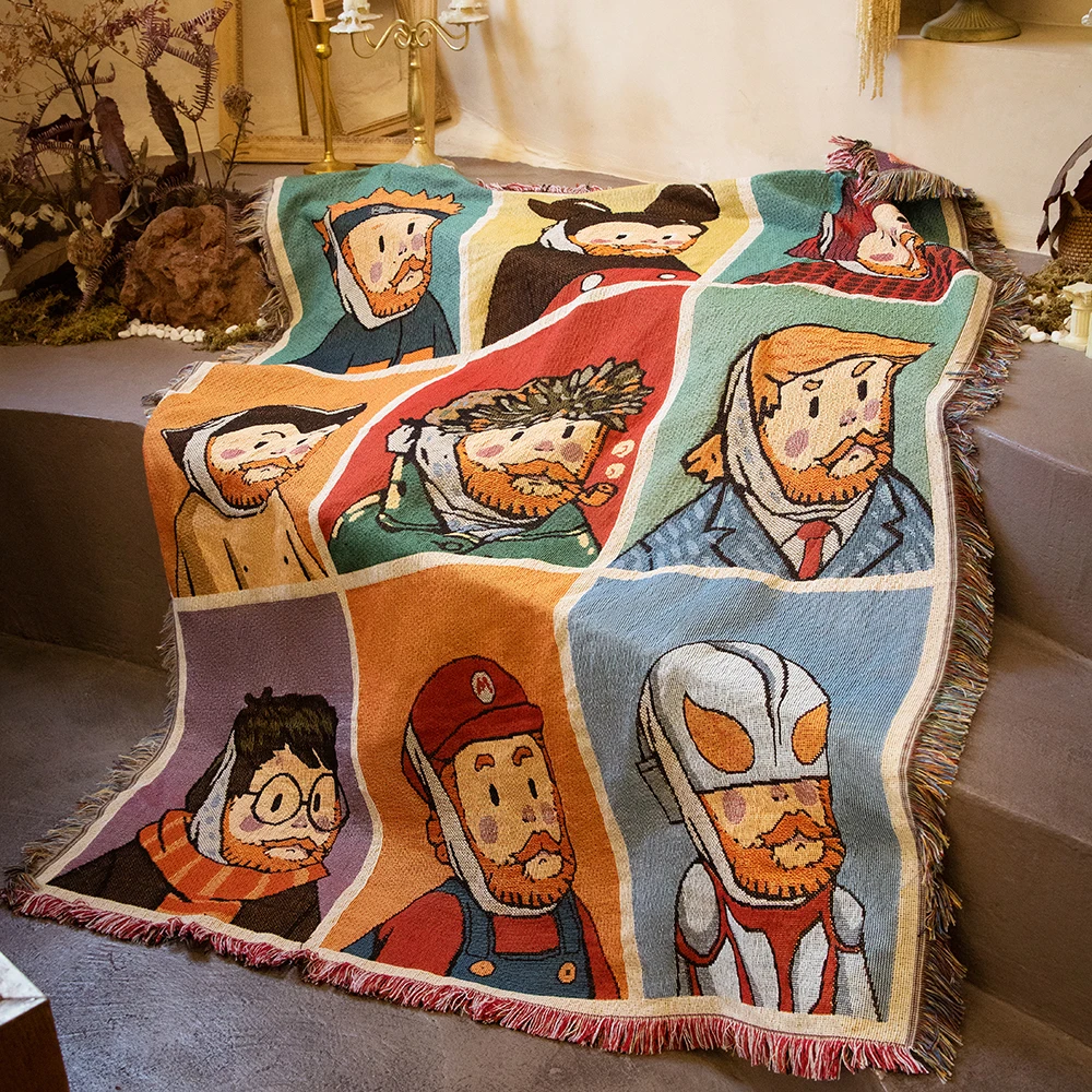 

Funny Van Gogh Casual Blankets Carpet Camping Anime Blanket Cartoon Sofa Leisure Single Tapestry Graffiti Brand Throw Blankets