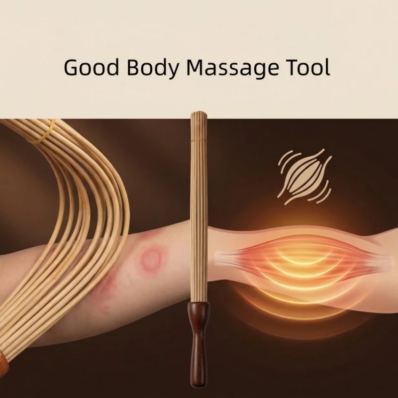 대형 천연 대나무 마사지 스틱, 베닉(베냐) 러시아 사우나 목욕 빗자루 전통 바디 스크럽 도구 (레드우드 손잡이 포함)