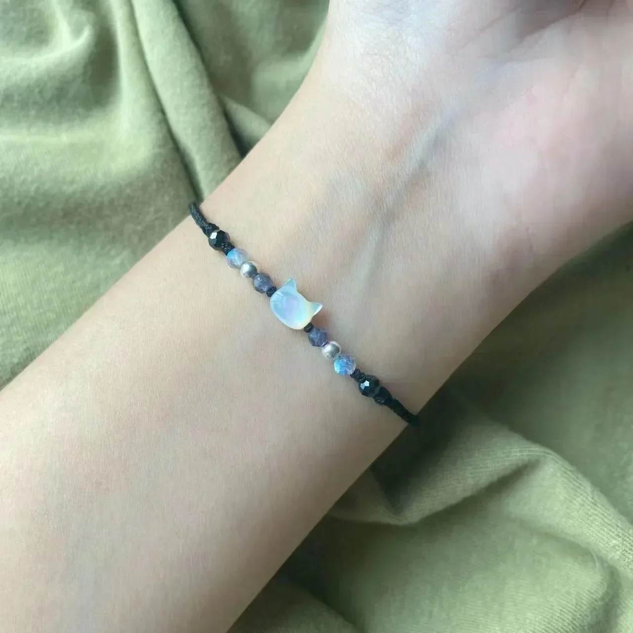 Couples Minimalist Bracelets - 2pcs Natural Moonstone Obsidian  Cat Jewelry Gifts