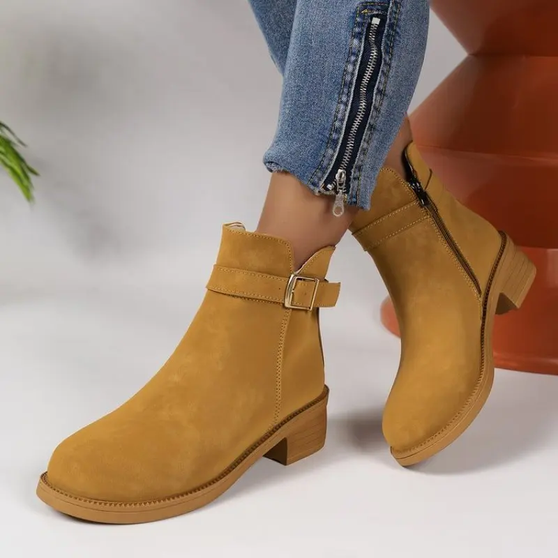 Fashion Suede Chunky Heeled Women's Ankle Boots 2024 New Pointed Toe Side Zipper Short Boots Woman Retro Booties Large Size 42