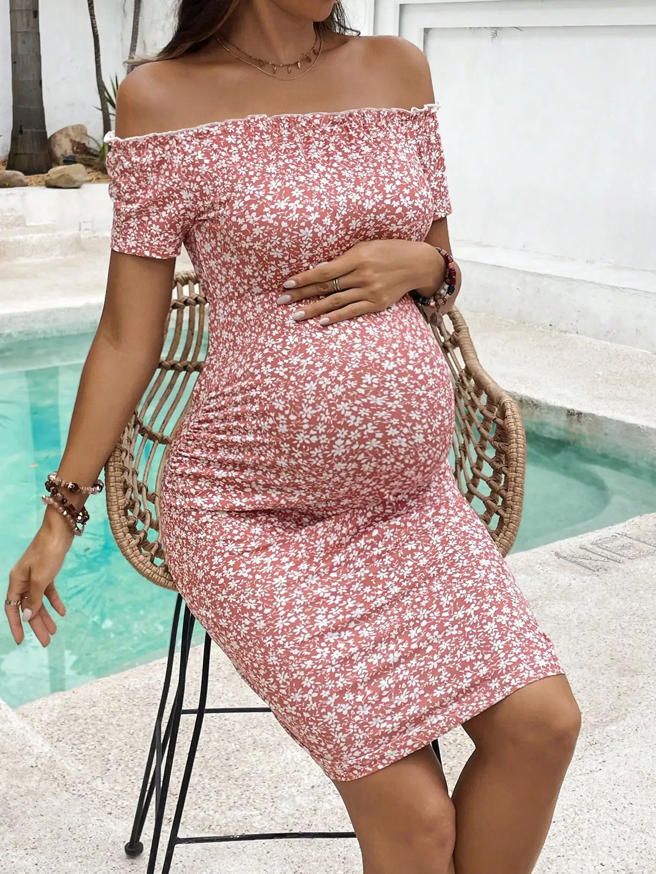 2024 summer Korean version of the new slimming fashion line shoulder floral skirt temperament maternity dress 4 S29c3e6305bc54639bf9f375c1624524fh