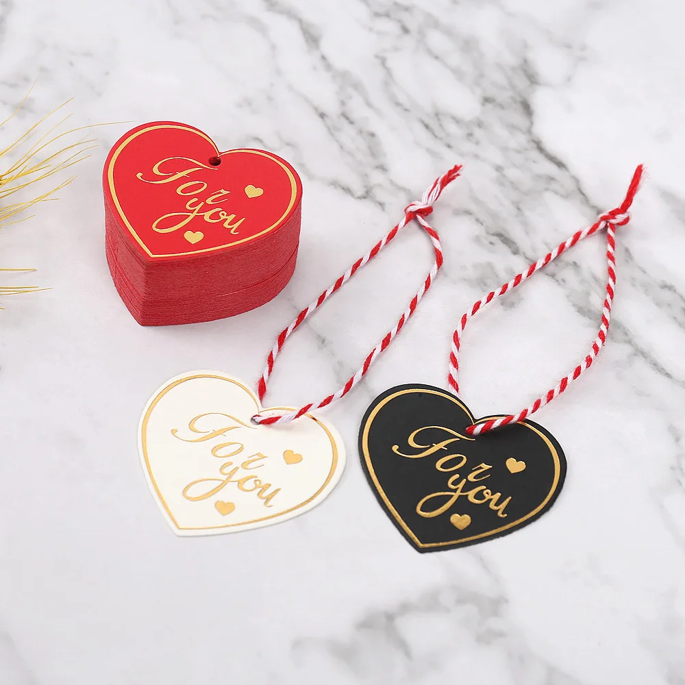 Heart Shaped Thank You Tags Red White Black Paper Cards Labels Gift Bags Hang Tag for Wedding Birthday Xmas Party Supplies 100pcs