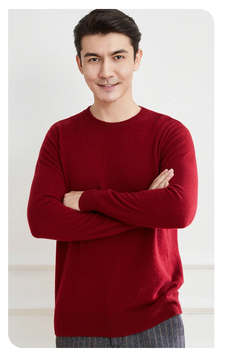 High-end Men's 100% Cashmere Pullover O-Neck Sweater Autumn and Winter Warm Solid Color Knit Sweater Business Casual Top