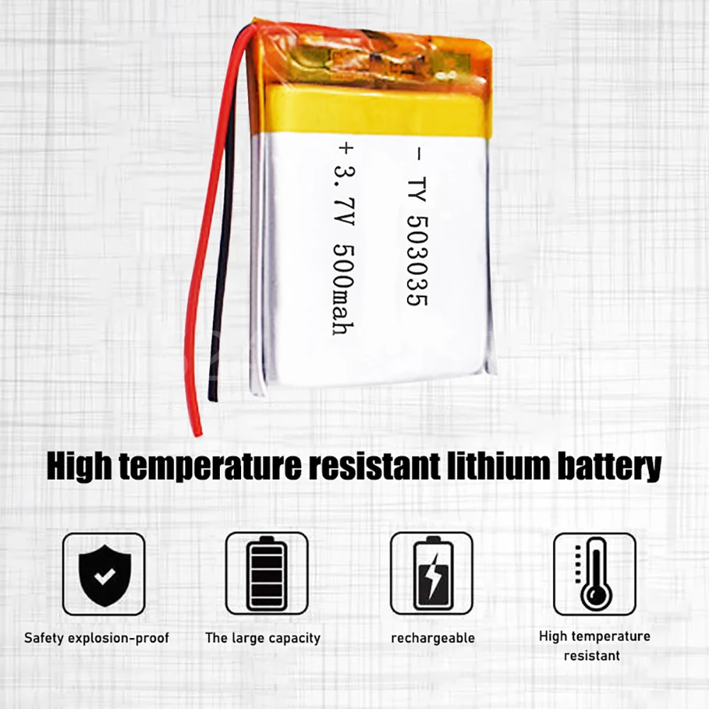 Bateria de Lítio Recarregável para Gravador de Condução Led Bateria Lipo Polímero Gps Alto-falante Bluetooth 3.7v 503035 500mah 10 Pcs - Image 3