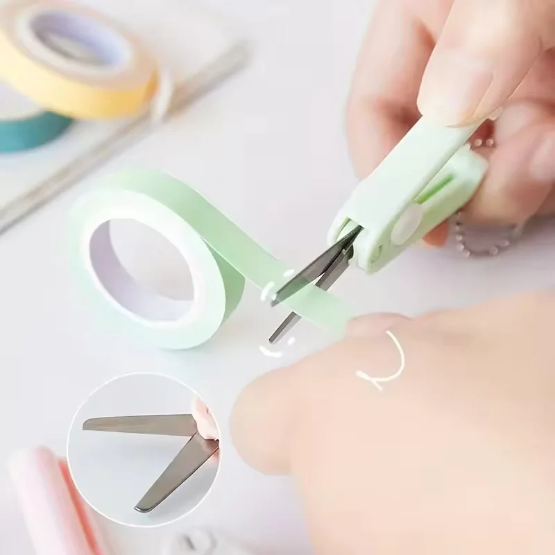 휴대용 미니 텔레스코픽 가위 열쇠고리 펜던트 수제 가위 DIY 종이 커팅 나이프 학생용 문구 가위