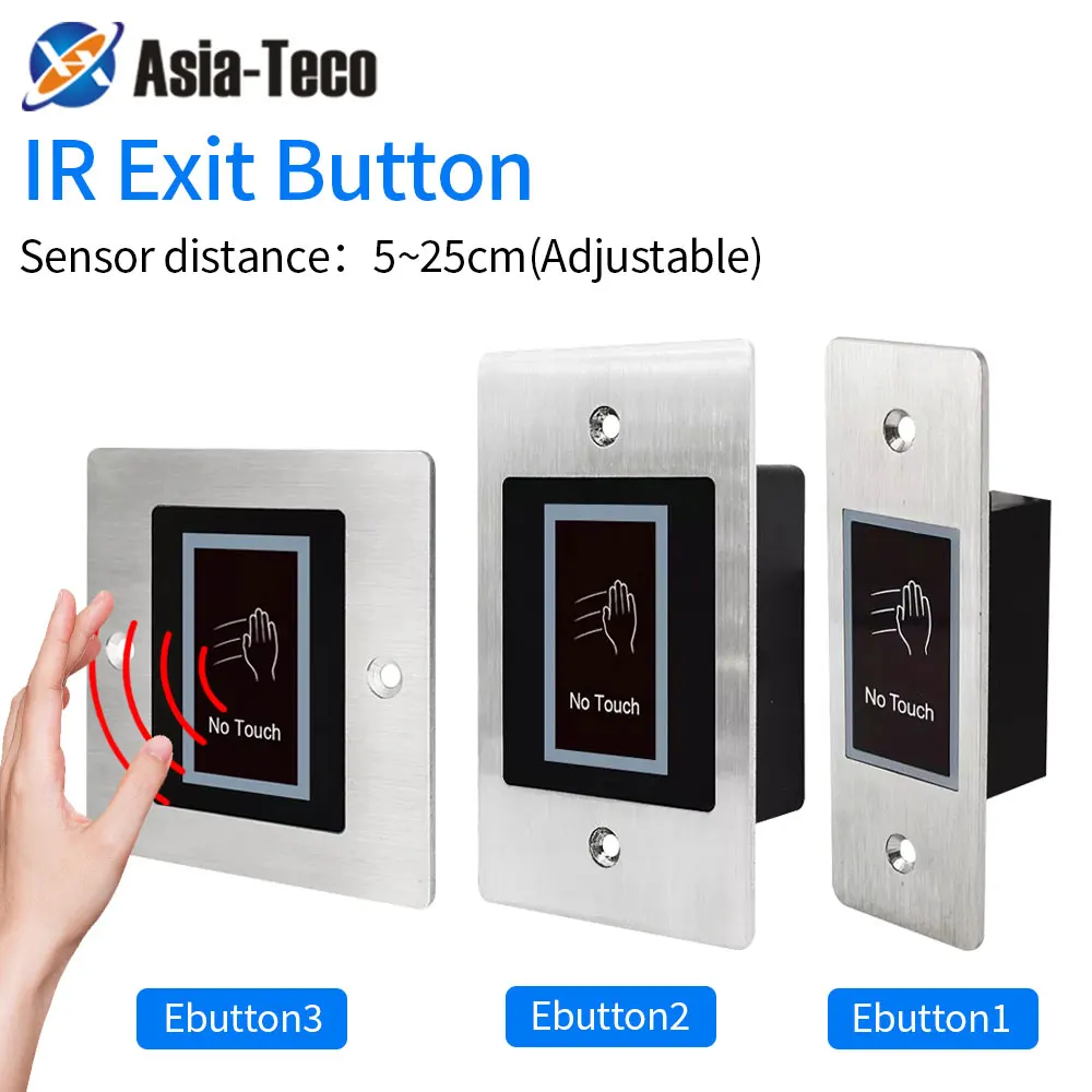 Metal Backlight Infrared Touchless Exit Release Switch Button No Touch Switch IP54 Waterproof Wired Delay Access Control System