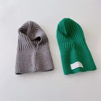 Knitted Baby Hat Hooded Scarf Warm Solid Color One Piece Scarf Winter Kids Toddler Boys Girls Hats 4