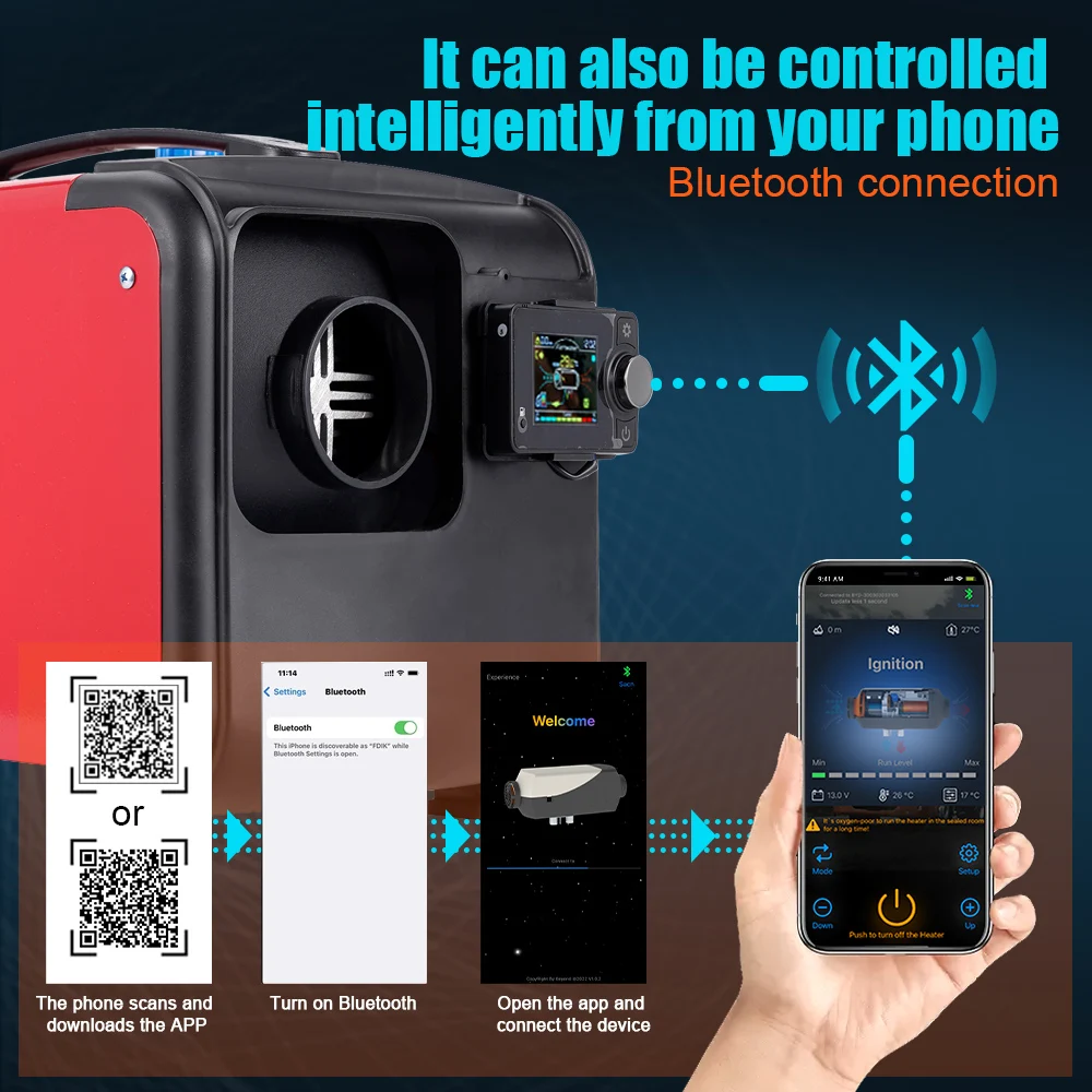Portable Bluetooth Diesel Heater for Trucks, RVs & Indoor Use | 8KW Power | Multi-Voltage