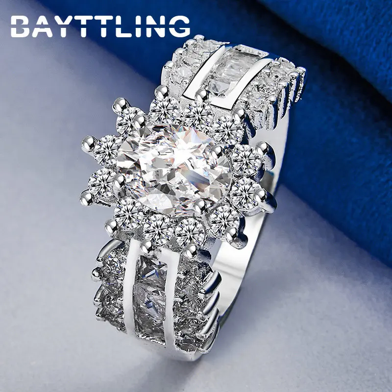 

925 Sterling Silver 7/8/9/10# Fine Snowflake Zircon Ring Women Fashion Wedding Temperament Ring Girlfriend Jewelry Accessories