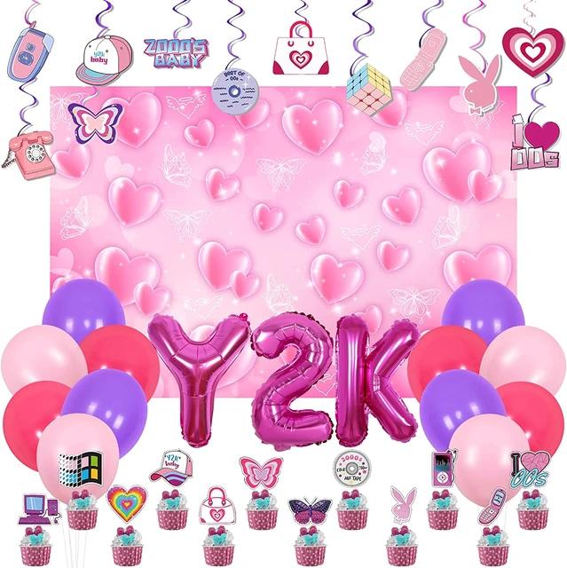 Fangleland Y2k Birthday Party Decorations Pink Heart Backdrop ...