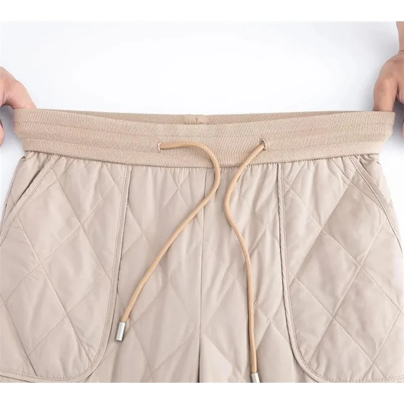 2024 New Spodnie Winter Down Cotton Thicken Harem Ankle-length Pants Casual Warm Fluffy Women High Waist Pantalones Snow Wear