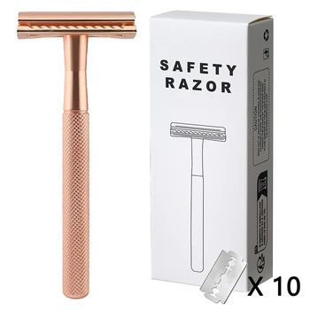 Rasoio di sicurezza per donna e uomo Rasoio riutilizzabile con 10 lame di rasoio a doppio bordo Rasoi a una lama per donna per corpo e viso 1