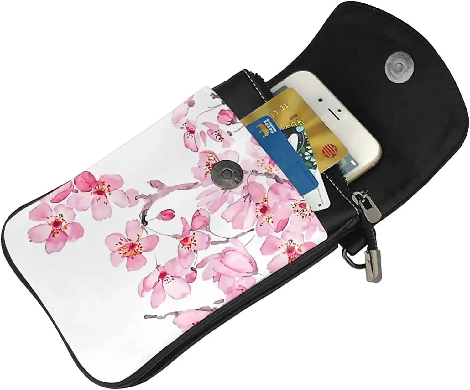 pink cherry blossom Crossbody Cell Phone Purse Shoulder Bag purse Small  crossbody wallet PU Women Crossbody bag