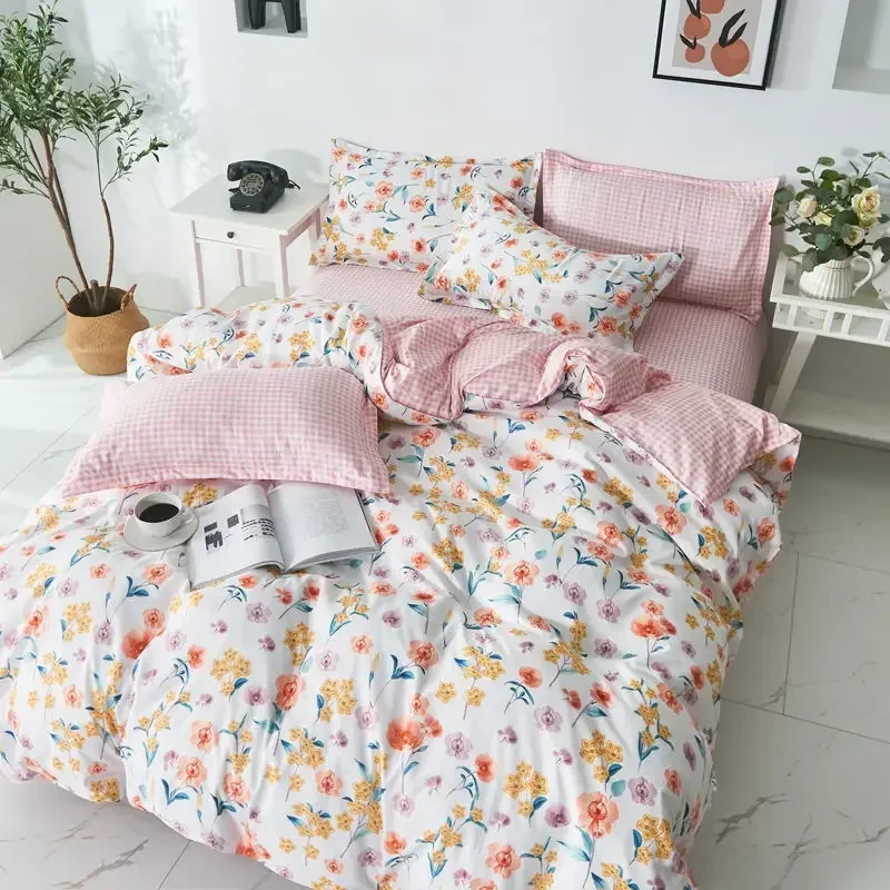 

Strawberry Bedding Sets Flowers Printed Bed Linen Duvet Cover Flat Sheet Pillowcase Queen Single Full Size Home Textiles
