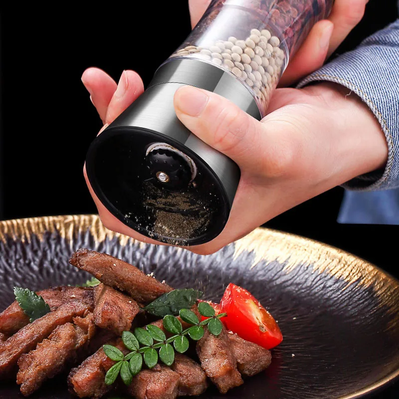Pepper Grinder Two-in-one Pepper Grinder Stainless Steel Double-head Kitchen Gadgets Sea Salt Spice Manual Two-head Grinder
