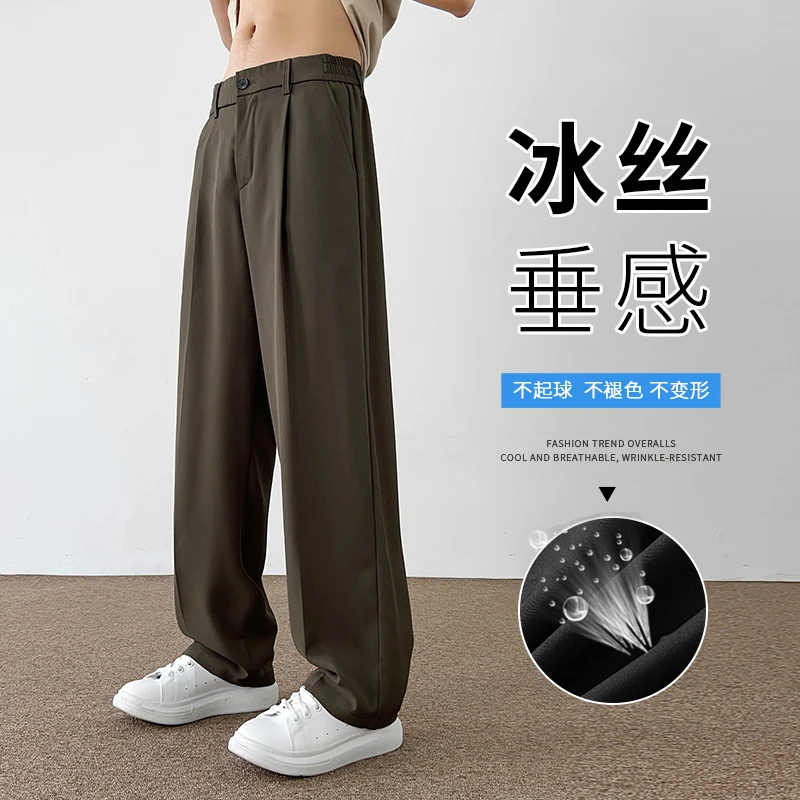 Beige Suit Pants Men Fashion Society Mens Dress Pants Korean Casual Loose Wide Leg Pants Mens Office Formal Trousers S-3XL 3