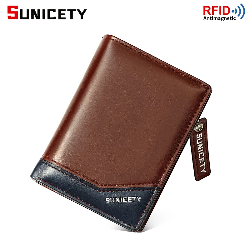 Pongl Luxury Leather Brand Bilfold Men Wallet with Coin Bag Zipper Small  Money Purses Dollar Slim Purse Money Clip Wallet