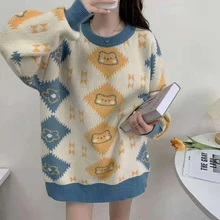 

Sweaters Women O-Neck Full Sleeve Oversized Kawaii Pullovers Women 2022 Spring Korean Fashion Cute Bear Knitwear Female Y928