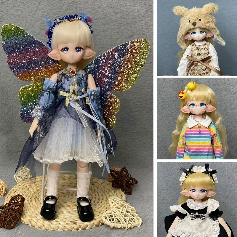 

Fashion Cute 1/6 BJD Doll Full Set Handmade 28cm Elf Doll with 3 Pair Eyes Kids Girls Doll Toy Birthday Gift ( Open Head)