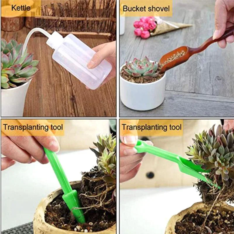 Mini garden Succulent Planter Hand rake shovel Tools Set Transplanting nursery pot tray mat for Bonsai Plant Flower Seedling