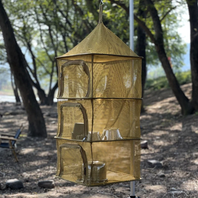 Outdoor Folding Drying Net Multi-functional Storage Basket Fruit Vegetable Herb Fish Hanging Mesh Camping Tableware Drying Rack 2