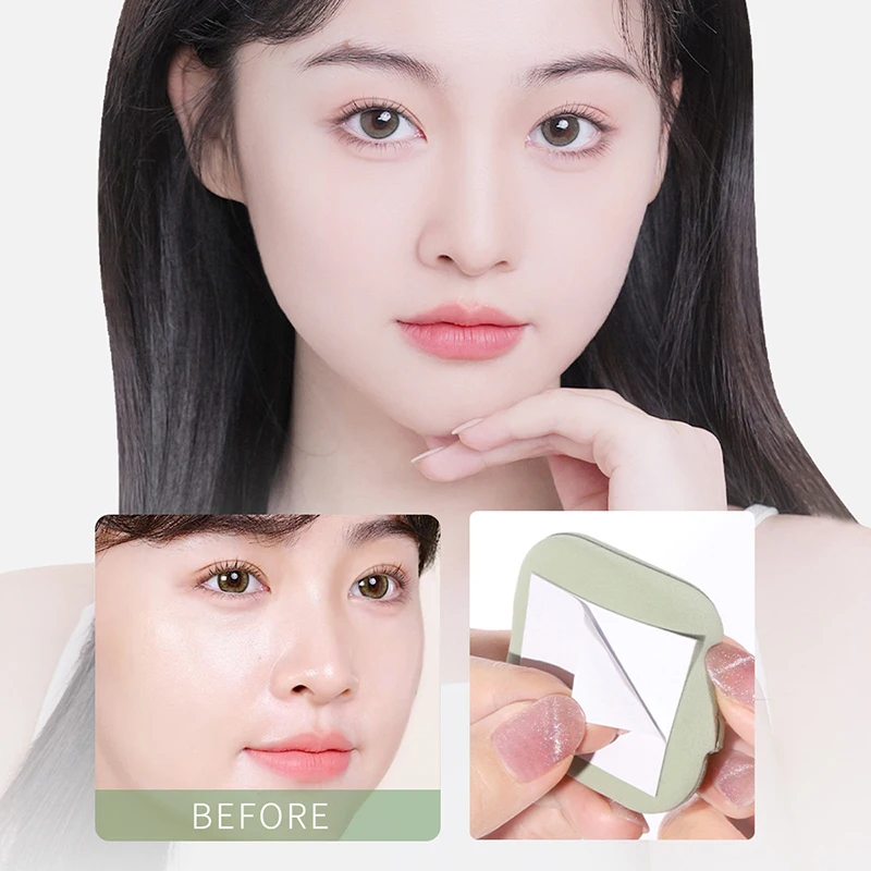 Portable Face Oil Absorbing Paper With Puff Mirror Case Summer Oil Control Facial Care 100 Sheets