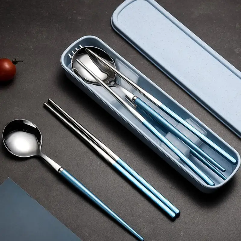 304 Portable Cutlery Set Dinnerware Tableware Set High Quality Stainless Steel Fork Spoon Chopsticks Travel Flatware With Box
