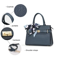 Sac à main en cuir véritable de vache pour femmeConversible pour bandoulière et épaule, avec foulard en soie, sac fourre-tout à motif crocodile 6