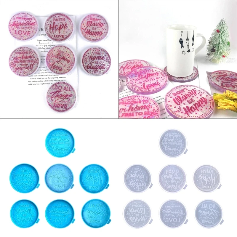 R3MC 7Pcs Coffee Tray Coaster Mold Silicone Epoxy Resin Placemat