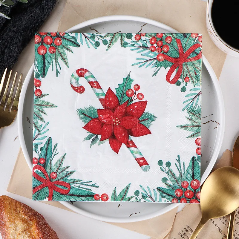 Description Picture 2 of item20Pcs/pack Vintage Christmas Series Printed Paper Disposable Tableware Napkin Tissues DIY Xmas Party Decoration