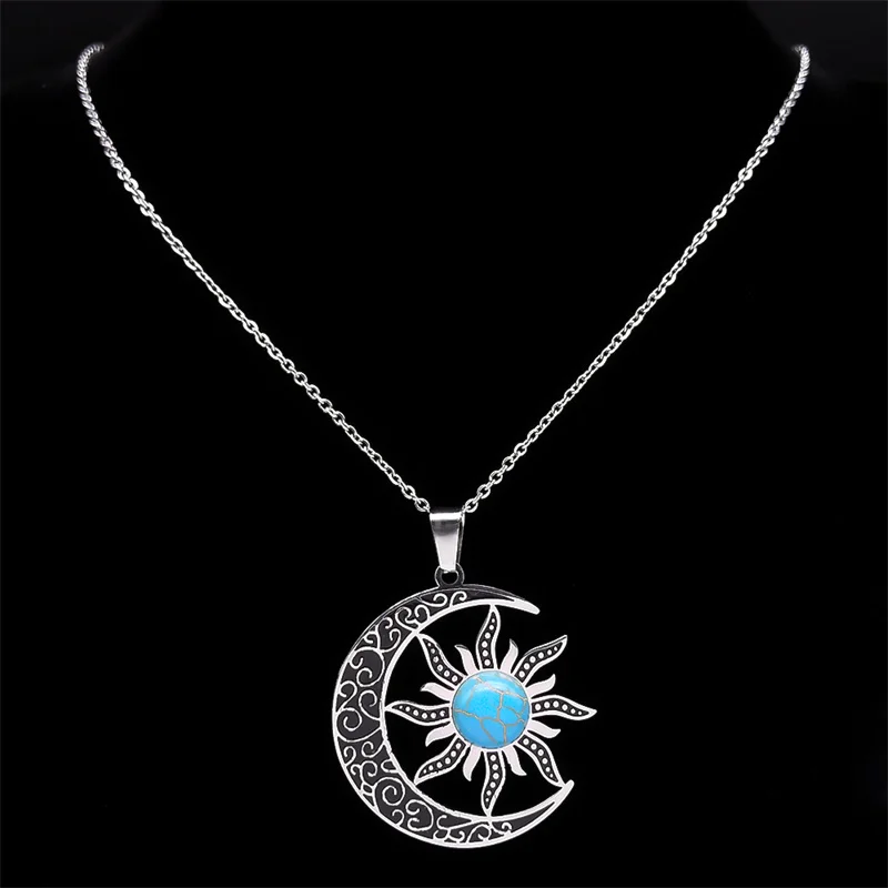 Collier Pendentif Soleil Et Lune En Acier Inoxydable - Chaîne 50cm - Neuf édition Limitée - ProTattoo
