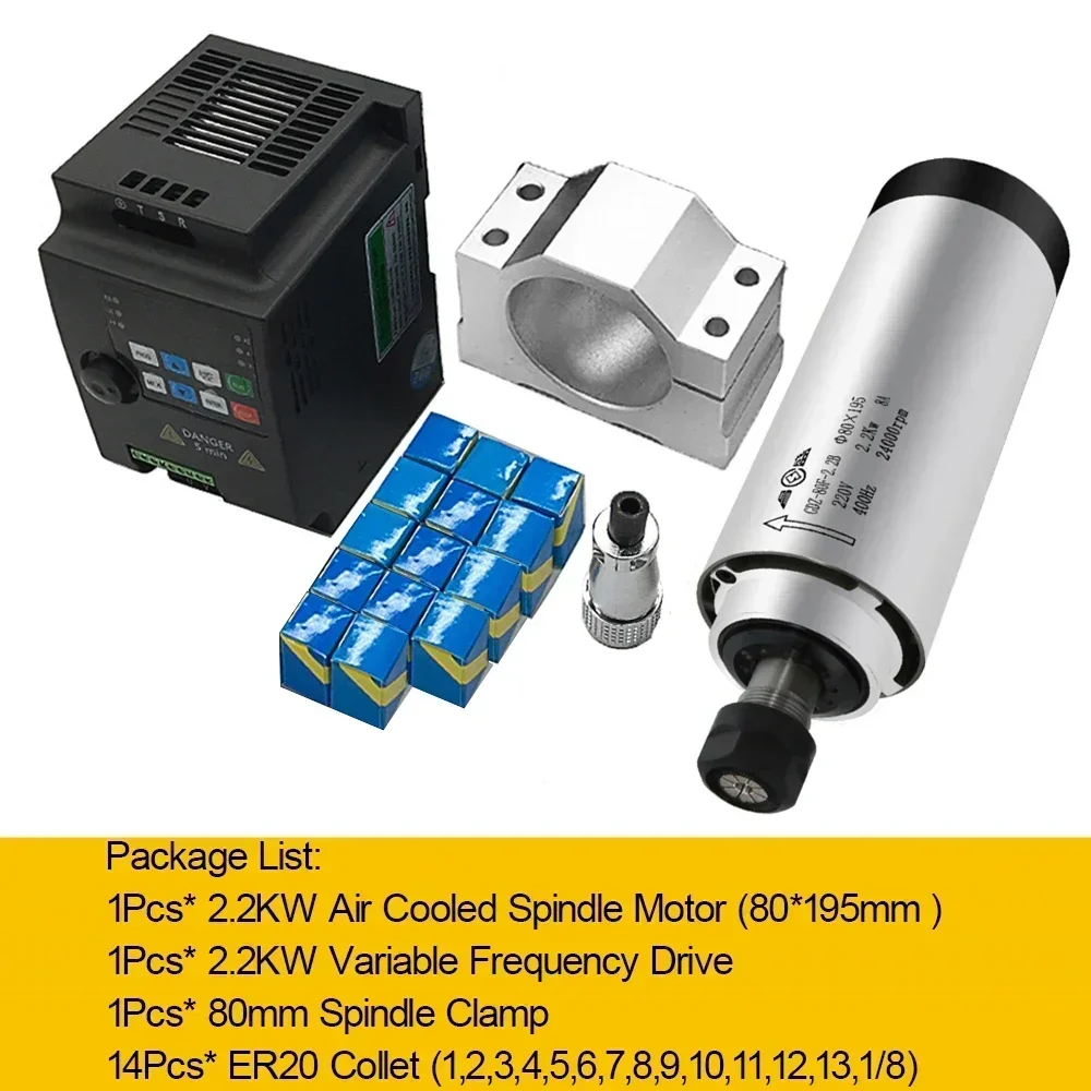 2.2KW 水冷式スピンドルモーター ER20 8A 80x213mm 振れ精度0.01mm CNC