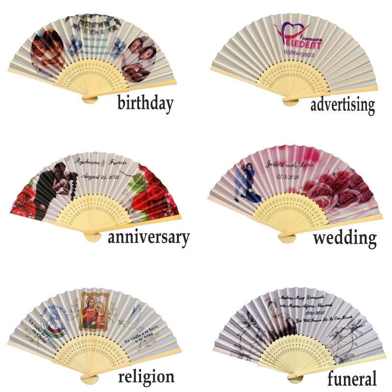 50PCS Personalized Engraved Bamboo Folding Silk Hand Fan Photo Printing Wedding Favor Birthday Baby Shower Party Gift