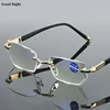 Anti Blue Ray Reading Glasses Dimond Cutting Rimless Eyewear Men Anti Fatigue Hyperopia Presbyopic Glasses +1.5 1