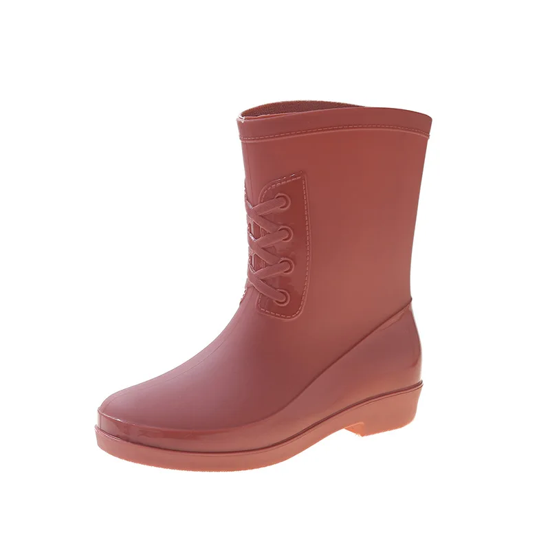Fashion Mid-Calf Rain Boots Women Autumn Winter Warm Water Boots Female Non-slip Waterproof PVC Shoes Wellies