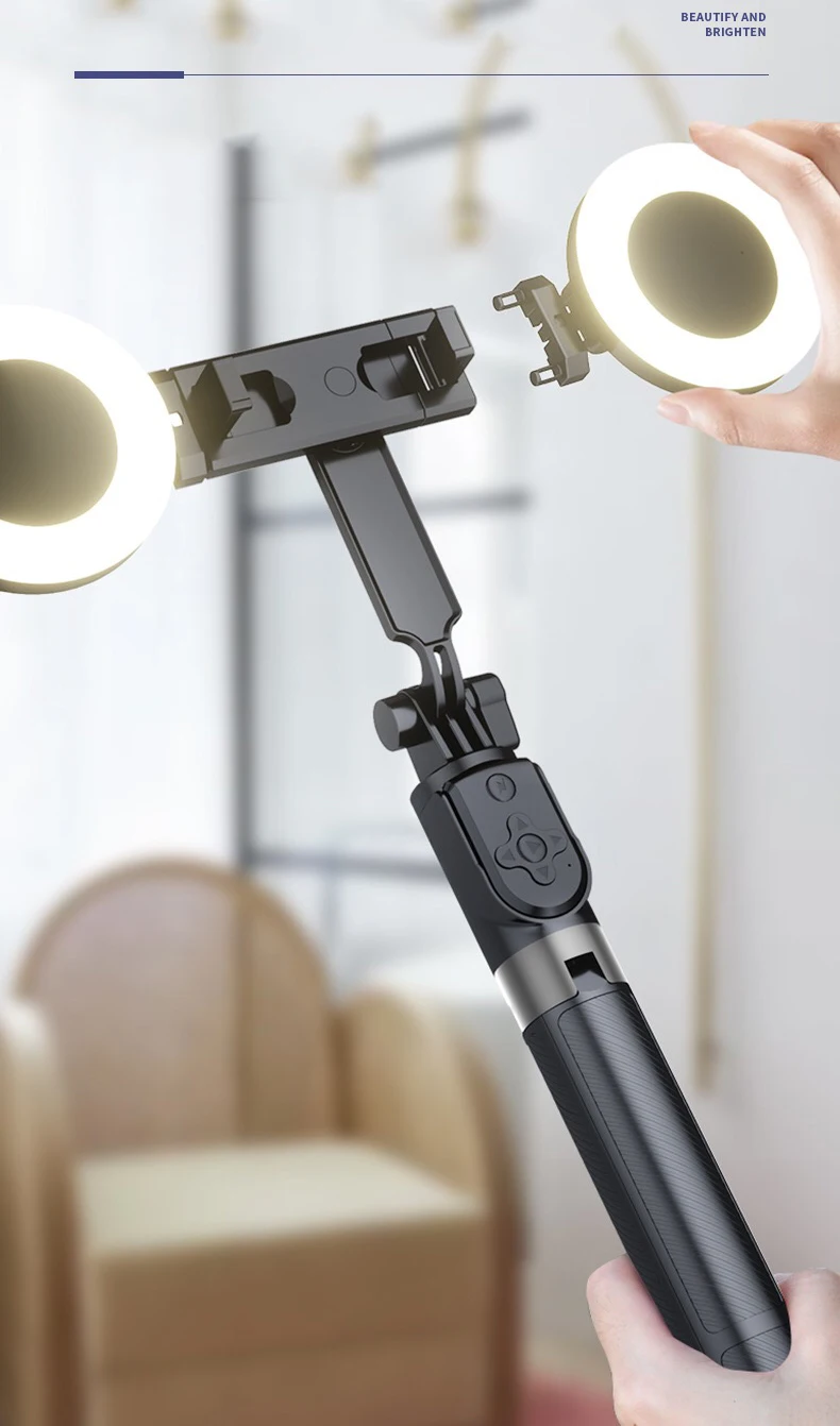 Description Picture 3 of item1.7m Extendable live Tripod Selfie Stick Support LED Ring Dual Light Mirror Stand 4 in 1 Phone Mount for iPhone 15 14 11 Android