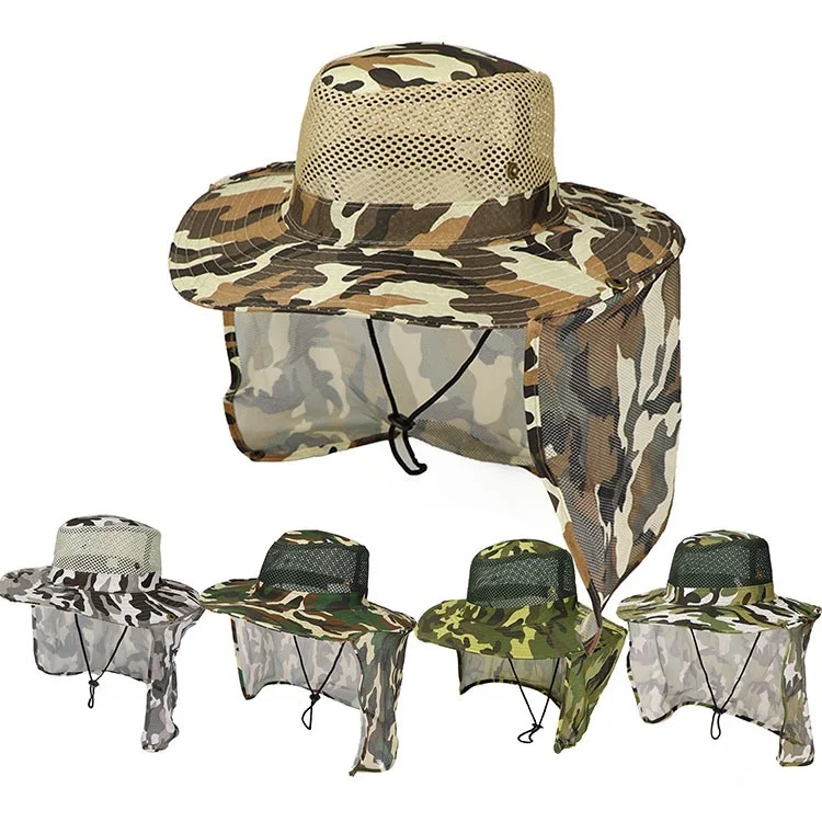 

2023 Outdoor Fishing Hat Bucket Hat Wide Brim Man Breathable Mesh Fishing Cap Beach Hats Camouflage Sun UV Protection Shade Hat