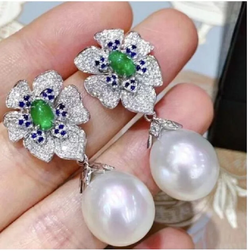 

Gorgeous giant AAAA 10-11mm South China Sea drop white pearl pendant earrings 925S-