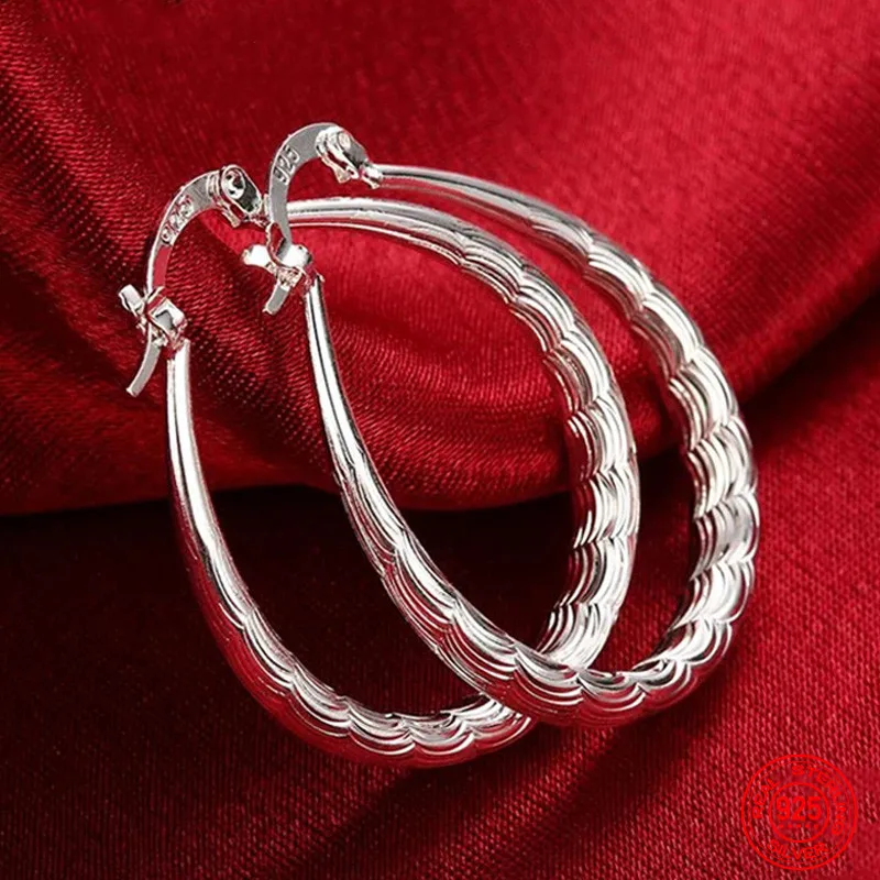 

2024 New Arrival 925 Sterling Silver Oval Hoop Earrings For Women Fashion Engagement Jewelry Party Gift Wholesale