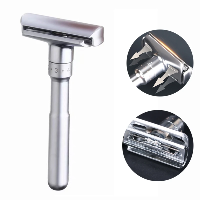 Adjustable Safety Razor Double Edge Classic Mens Shaving Mild to Aggressive 1 6 File Hair