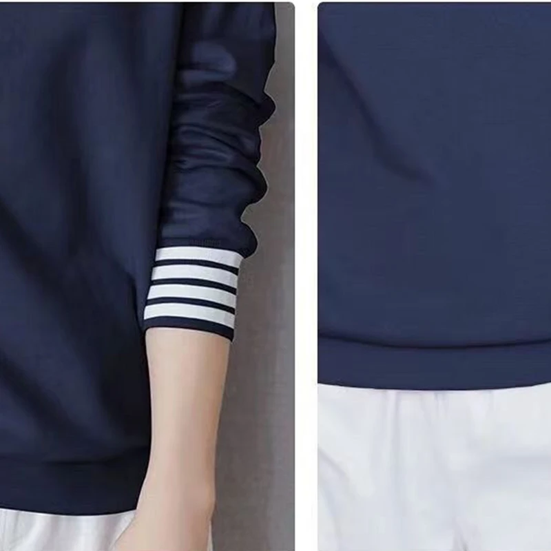 Spring Autumn Striped Casual Patchwork Lady Sweatshirt Loose Long Sleeve Pullover Krean Style Simple Jumper All-match Top Women