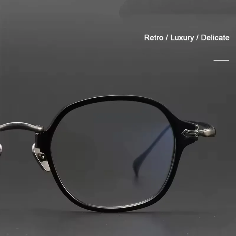 일본식 순수 티타늄 아세테이트 안경 프레임 레트로 타원형 라운드 경량 광학 안경 남성 여성 럭셔리 패션