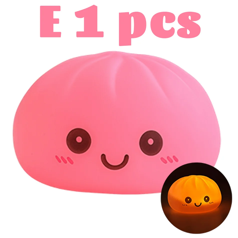 2026 New Luminous Colored Steamed Dumpling Squishy Toy, Soft Silicone Decompression LED Night Light, Glowing Squeeze Lamp for An