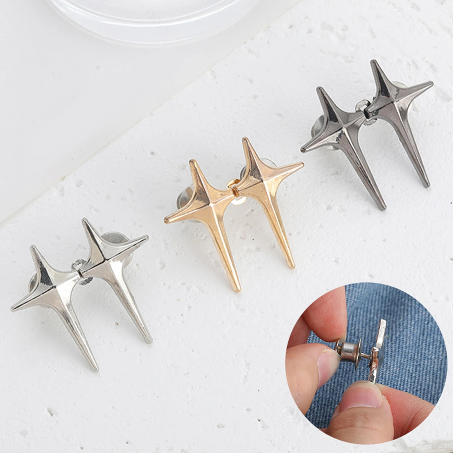 Reusable Waist Buttons Alloy Star Brooches Pins Clip Adjustable Snap Fastener Jeans Detachable Reduce Waist Buckle Tightener 6