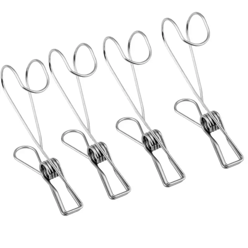 4pcs Stainless Steel Binder Clips with Hook Metal Hanger Clothespins for Hanging Outdoor Kitchen Office 2