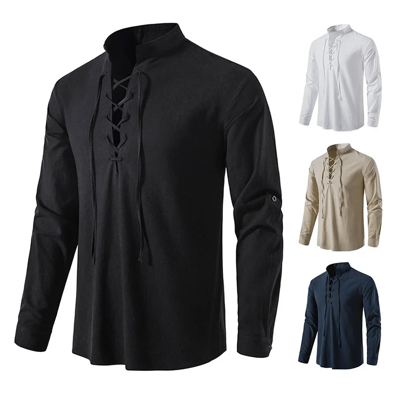 Cotton Linen Long Sleeve Summer Blouse for Men
