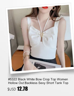 #5324 Black White Knitted Crop Top Women Tight Stretch Tank Tops Spliced Gauze Sexy Tops For Women Clubwear Bow Backless Summer